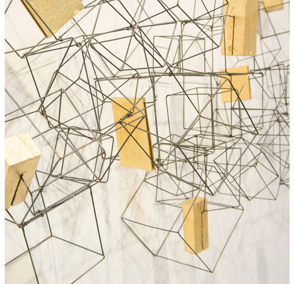 Wire Cube Sculpture w/ Gilded Wood Blocks by Gold Leaf Design Group | Wall Decor | Modishstore-2