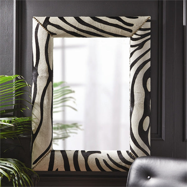 Tozai Home Mountain Zebra Leather Wall Mirror with Stud Accents