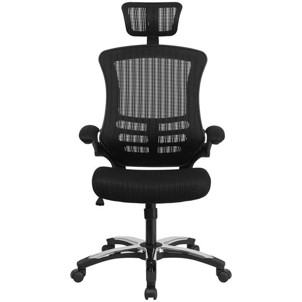 High-Back Black Mesh Swivel Ergonomic Executive Office Chair With Flip-Up Arms And Adjustable Headrest, Bifma Certified By Flash Furniture | Office Chairs | Modishstore - 4