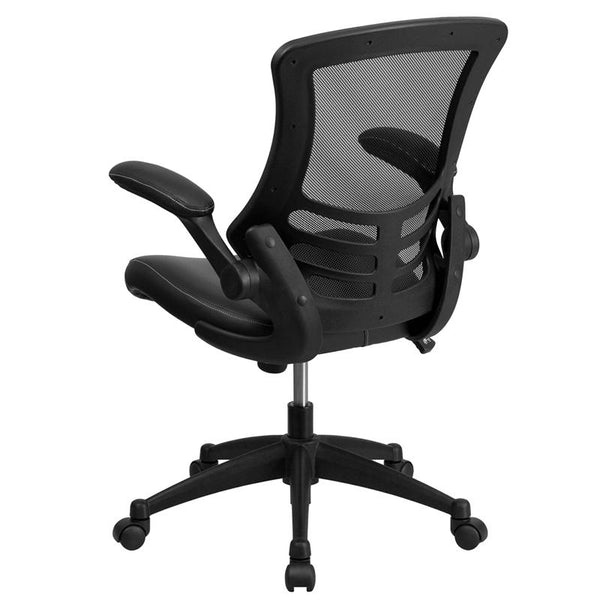 Desk Chair With Wheels | Swivel Chair With Mid-Back Black Mesh And Leathersoft Seat For Home Office And Desk By Flash Furniture | Office Chairs | Modishstore - 3