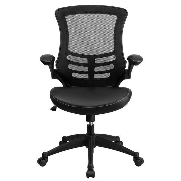 Desk Chair With Wheels | Swivel Chair With Mid-Back Black Mesh And Leathersoft Seat For Home Office And Desk By Flash Furniture | Office Chairs | Modishstore - 4