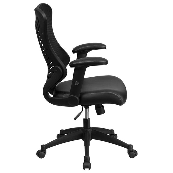 High Back Designer Black Mesh Executive Swivel Ergonomic Office Chair With Leathersoft Seat And Adjustable Arms By Flash Furniture | Office Chairs | Modishstore - 2