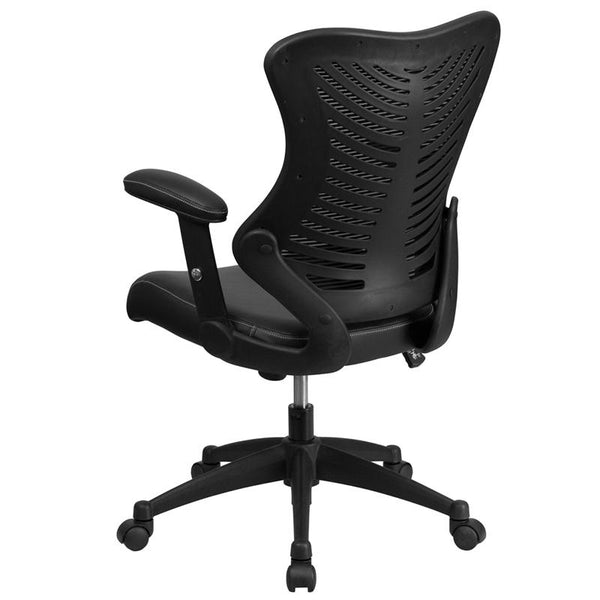 High Back Designer Black Mesh Executive Swivel Ergonomic Office Chair With Leathersoft Seat And Adjustable Arms By Flash Furniture | Office Chairs | Modishstore - 3