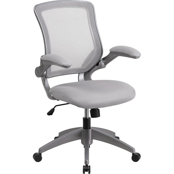 Mid-Back Gray Mesh Swivel Ergonomic Task Office Chair With Gray Frame And Flip-Up Arms By Flash Furniture | Office Chairs | Modishstore