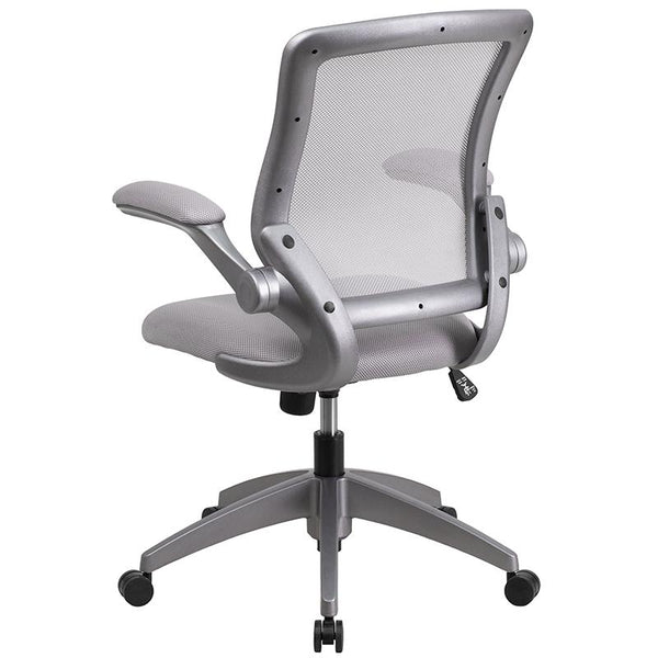 Mid-Back Gray Mesh Swivel Ergonomic Task Office Chair With Gray Frame And Flip-Up Arms By Flash Furniture | Office Chairs | Modishstore - 3
