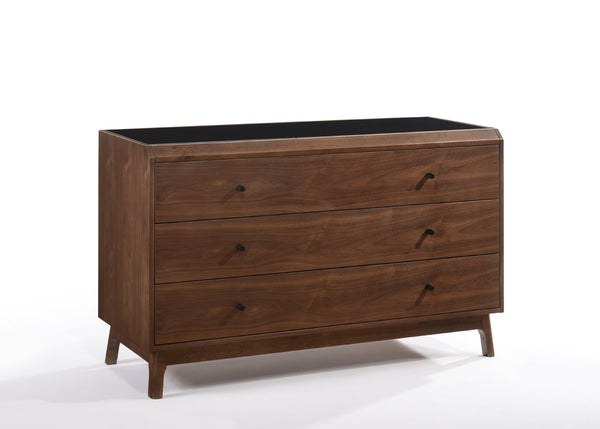 Vig Furniture Modrest Gibson Modern Walnut & Black Glass Dresser | Modishstore | Dressers