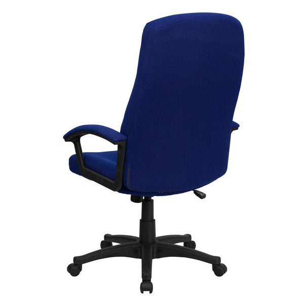 High Back Navy Blue Fabric Executive Swivel Office Chair With Two Line Horizontal Stitch Back And Arms By Flash Furniture | Office Chairs | Modishstore - 3