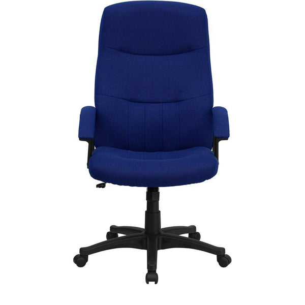 High Back Navy Blue Fabric Executive Swivel Office Chair With Two Line Horizontal Stitch Back And Arms By Flash Furniture | Office Chairs | Modishstore - 4