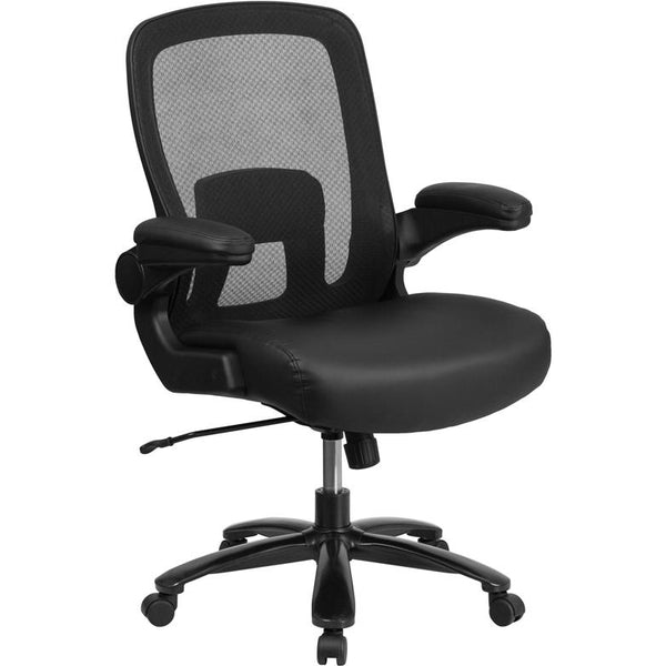 Hercules Series Big & Tall 500 Lb. Rated Black Mesh/Leathersoft Executive Ergonomic Office Chair With Adjustable Lumbar By Flash Furniture | Office Chairs | Modishstore