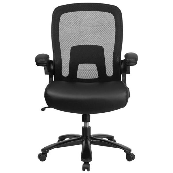 Hercules Series Big & Tall 500 Lb. Rated Black Mesh/Leathersoft Executive Ergonomic Office Chair With Adjustable Lumbar By Flash Furniture | Office Chairs | Modishstore - 4