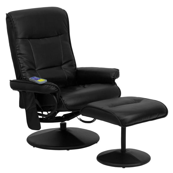 Massaging Multi-Position Recliner With Side Pocket And Ottoman In Black Leathersoft By Flash Furniture | Chairs & Recliners | Modishstore