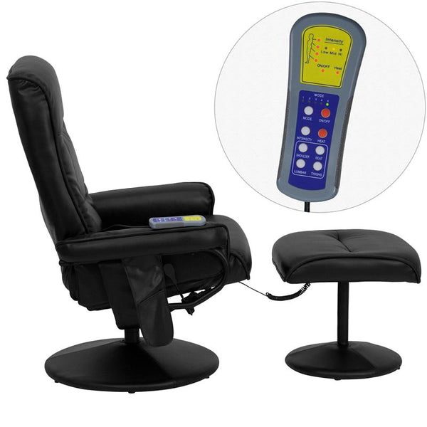 Massaging Multi-Position Recliner With Side Pocket And Ottoman In Black Leathersoft By Flash Furniture | Chairs & Recliners | Modishstore - 2