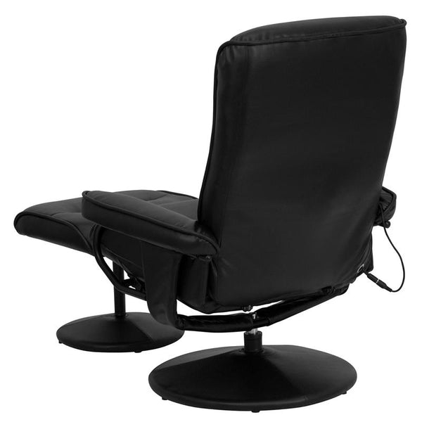 Massaging Multi-Position Recliner With Side Pocket And Ottoman In Black Leathersoft By Flash Furniture | Chairs & Recliners | Modishstore - 3