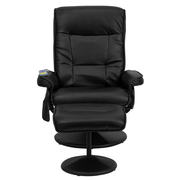 Massaging Multi-Position Recliner With Side Pocket And Ottoman In Black Leathersoft By Flash Furniture | Chairs & Recliners | Modishstore - 4