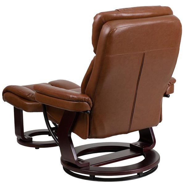 Contemporary Multi-Position Recliner And Curved Ottoman With Swivel Mahogany Wood Base In Brown Vintage Leathersoft By Flash Furniture | Chairs & Recliners | Modishstore - 4
