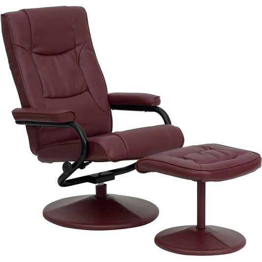 Contemporary Multi-Position Recliner And Ottoman With Wrapped Base In Burgundy Leathersoft By Flash Furniture | Chairs & Recliners | Modishstore