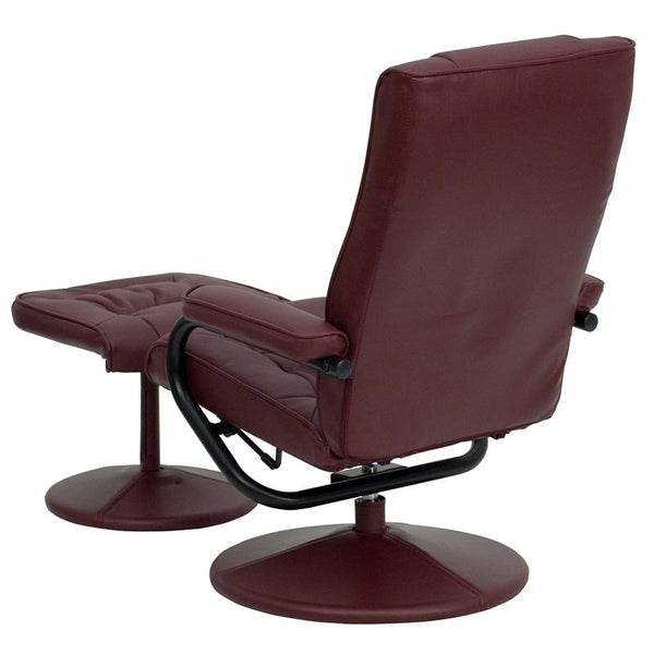 Contemporary Multi-Position Recliner And Ottoman With Wrapped Base In Burgundy Leathersoft By Flash Furniture | Chairs & Recliners | Modishstore - 3