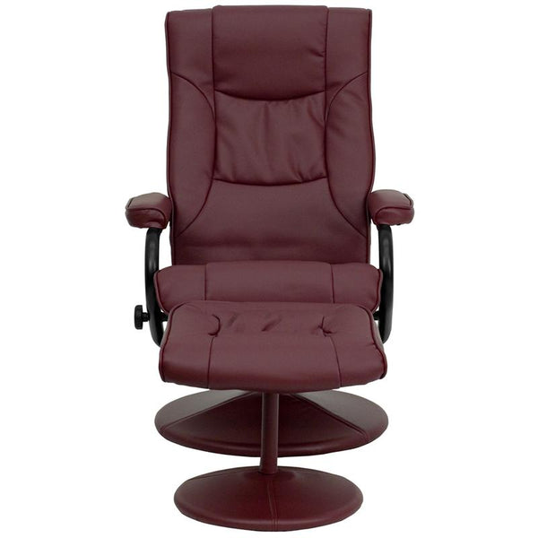 Contemporary Multi-Position Recliner And Ottoman With Wrapped Base In Burgundy Leathersoft By Flash Furniture | Chairs & Recliners | Modishstore - 4