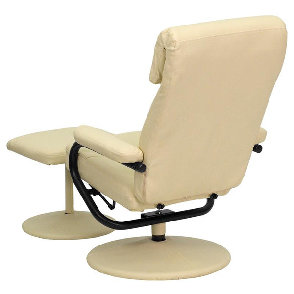 Contemporary Multi-Position Headrest Recliner And Ottoman With Wrapped Base In Cream Leathersoft By Flash Furniture | Chairs & Recliners | Modishstore - 3