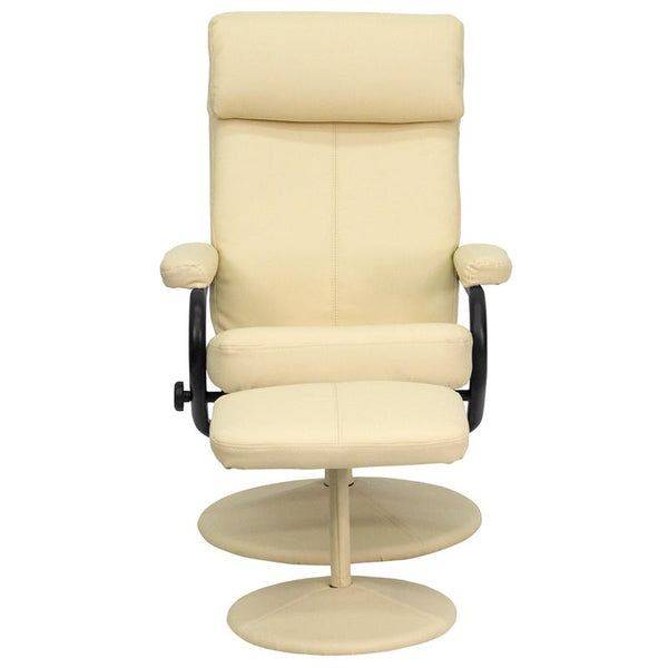 Contemporary Multi-Position Headrest Recliner And Ottoman With Wrapped Base In Cream Leathersoft By Flash Furniture | Chairs & Recliners | Modishstore - 4
