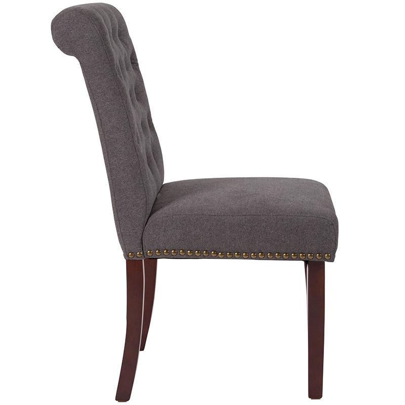 Hercules Series Dark Gray Fabric Parsons Chair With Rolled Back, Accent Nail Trim And Walnut Finish By Flash Furniture | Dining Chairs | Modishstore - 2