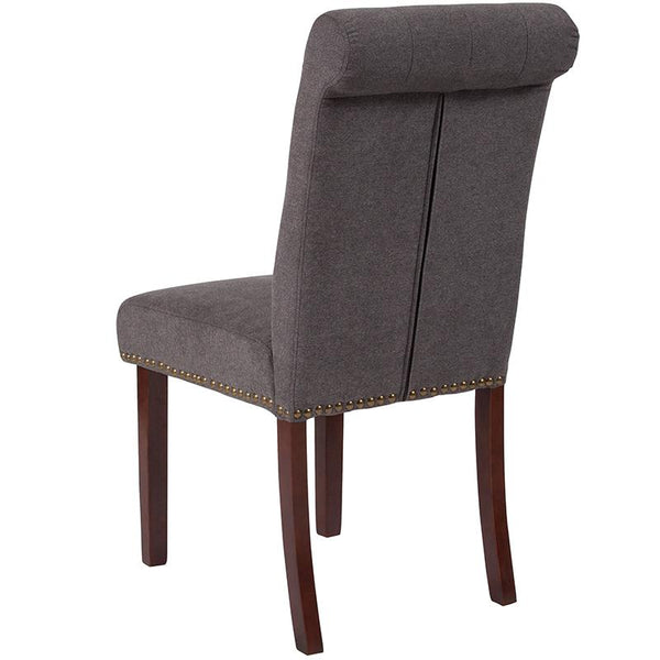 Hercules Series Dark Gray Fabric Parsons Chair With Rolled Back, Accent Nail Trim And Walnut Finish By Flash Furniture | Dining Chairs | Modishstore - 3