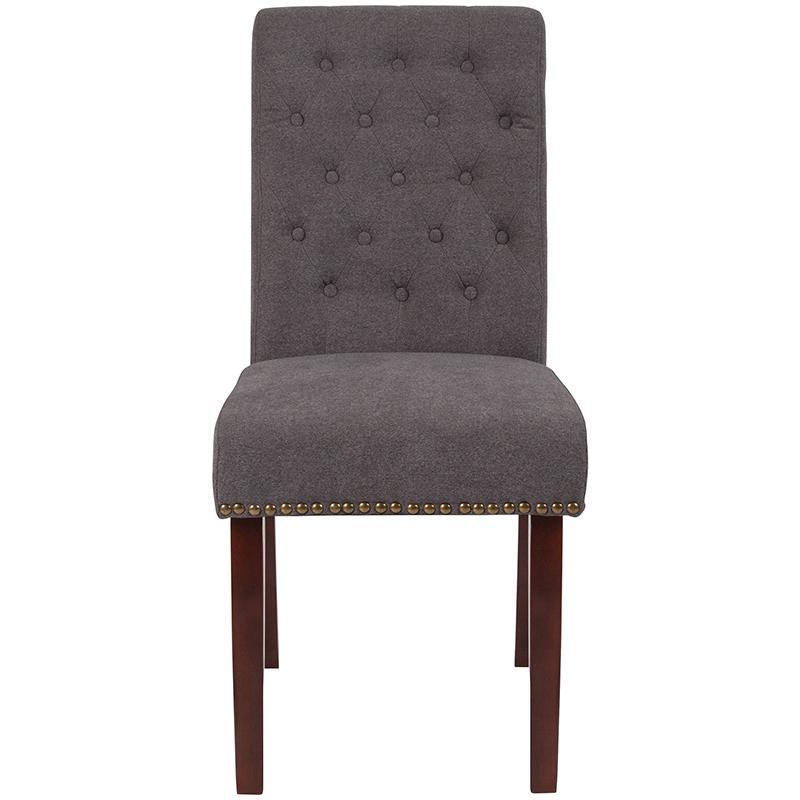 Hercules Series Dark Gray Fabric Parsons Chair With Rolled Back, Accent Nail Trim And Walnut Finish By Flash Furniture | Dining Chairs | Modishstore - 4