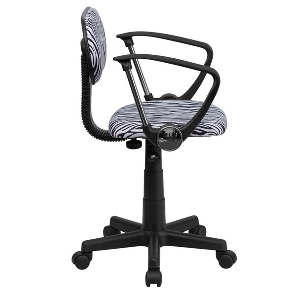 Black And White Zebra Print Swivel Task Office Chair With Arms By Flash Furniture | Office Chairs | Modishstore - 2
