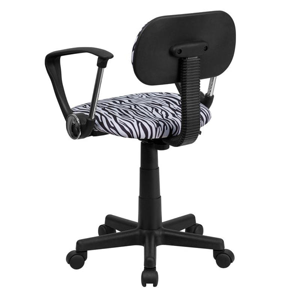 Black And White Zebra Print Swivel Task Office Chair With Arms By Flash Furniture | Office Chairs | Modishstore - 3