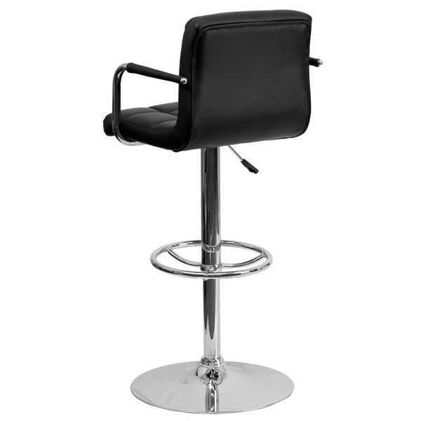 Contemporary Black Quilted Vinyl Adjustable Height Barstool With Arms And Chrome Base By Flash Furniture | Bar Stools | Modishstore - 3