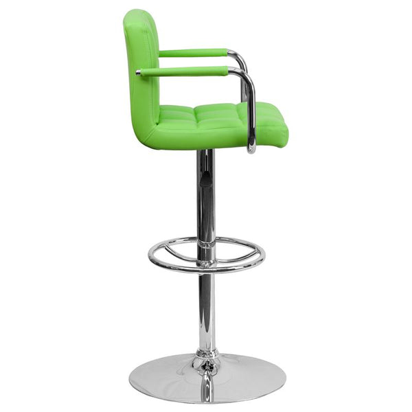 Contemporary Green Quilted Vinyl Adjustable Height Barstool With Arms And Chrome Base By Flash Furniture | Bar Stools | Modishstore - 2