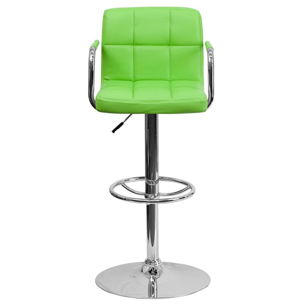 Contemporary Green Quilted Vinyl Adjustable Height Barstool With Arms And Chrome Base By Flash Furniture | Bar Stools | Modishstore - 4