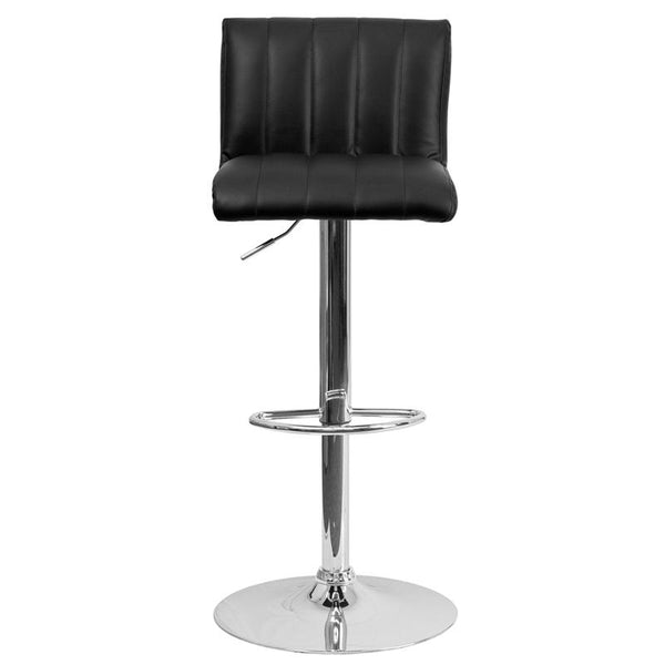 Contemporary Black Vinyl Adjustable Height Barstool With Vertical Stitch Back/Seat And Chrome Base By Flash Furniture | Bar Stools | Modishstore - 4