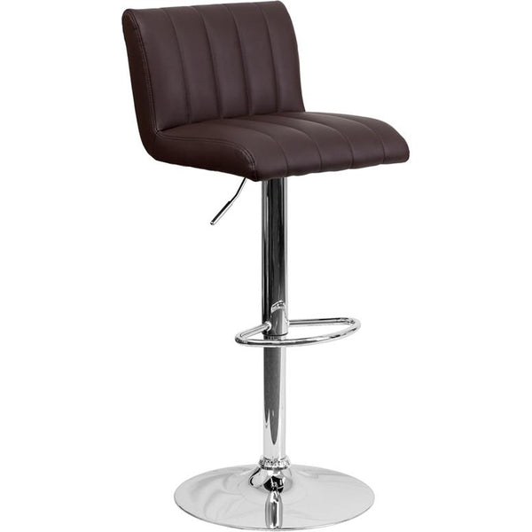 Contemporary Brown Vinyl Adjustable Height Barstool With Vertical Stitch Back/Seat And Chrome Base By Flash Furniture | Bar Stools | Modishstore