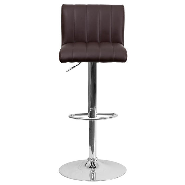 Contemporary Brown Vinyl Adjustable Height Barstool With Vertical Stitch Back/Seat And Chrome Base By Flash Furniture | Bar Stools | Modishstore - 4