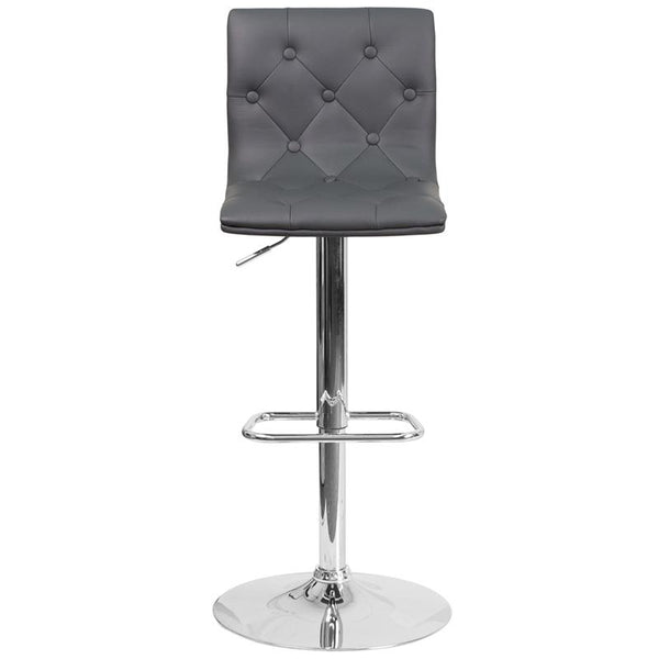 Contemporary Button Tufted Gray Vinyl Adjustable Height Barstool With Chrome Base By Flash Furniture | Bar Stools | Modishstore - 4