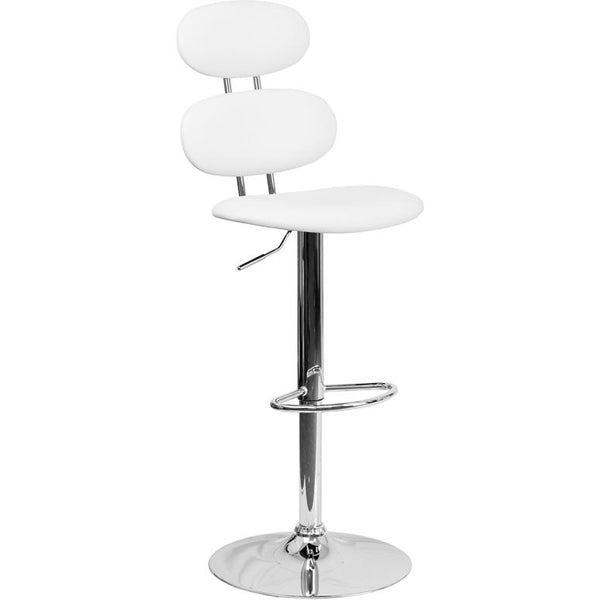 Contemporary White Vinyl Adjustable Height Barstool With Ellipse Back And Chrome Base By Flash Furniture | Bar Stools | Modishstore