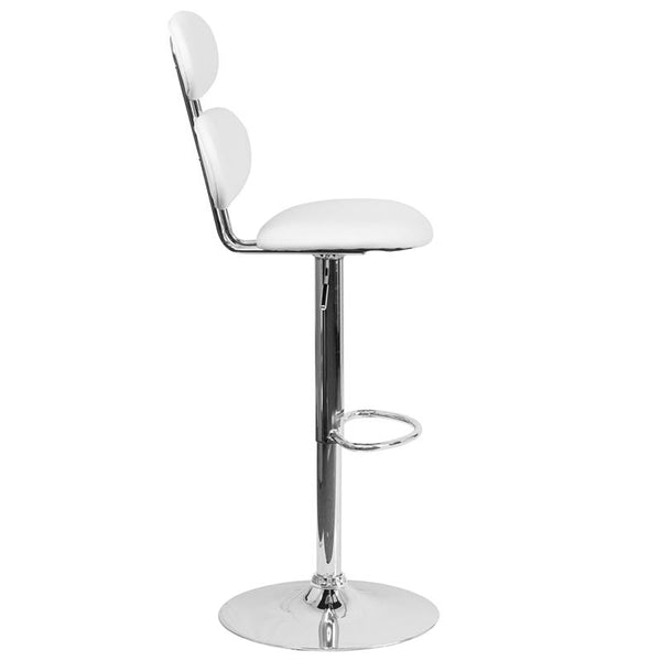 Contemporary White Vinyl Adjustable Height Barstool With Ellipse Back And Chrome Base By Flash Furniture | Bar Stools | Modishstore - 2