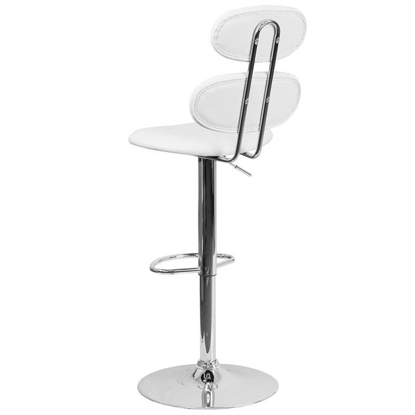 Contemporary White Vinyl Adjustable Height Barstool With Ellipse Back And Chrome Base By Flash Furniture | Bar Stools | Modishstore - 3