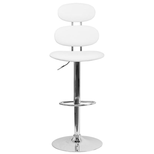Contemporary White Vinyl Adjustable Height Barstool With Ellipse Back And Chrome Base By Flash Furniture | Bar Stools | Modishstore - 4