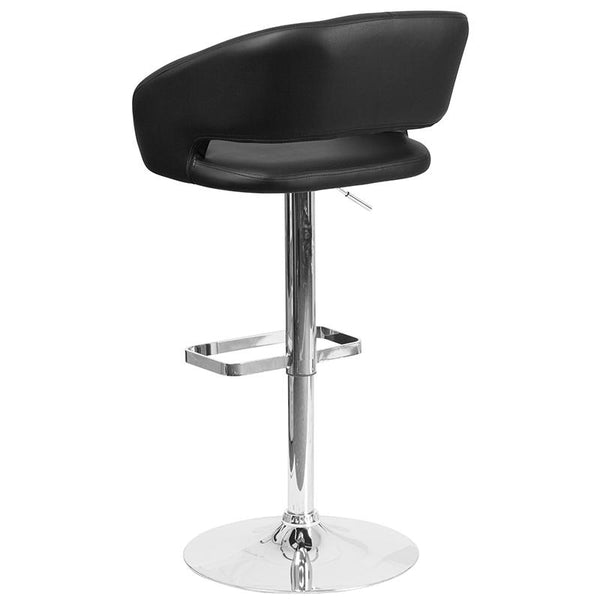 Contemporary Black Vinyl Adjustable Height Barstool With Rounded Mid-Back And Chrome Base By Flash Furniture | Bar Stools | Modishstore - 3