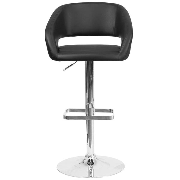 Contemporary Black Vinyl Adjustable Height Barstool With Rounded Mid-Back And Chrome Base By Flash Furniture | Bar Stools | Modishstore - 4