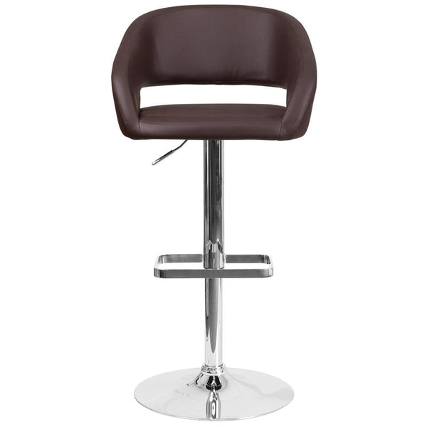 Contemporary Brown Vinyl Adjustable Height Barstool With Rounded Mid-Back And Chrome Base By Flash Furniture | Bar Stools | Modishstore - 4