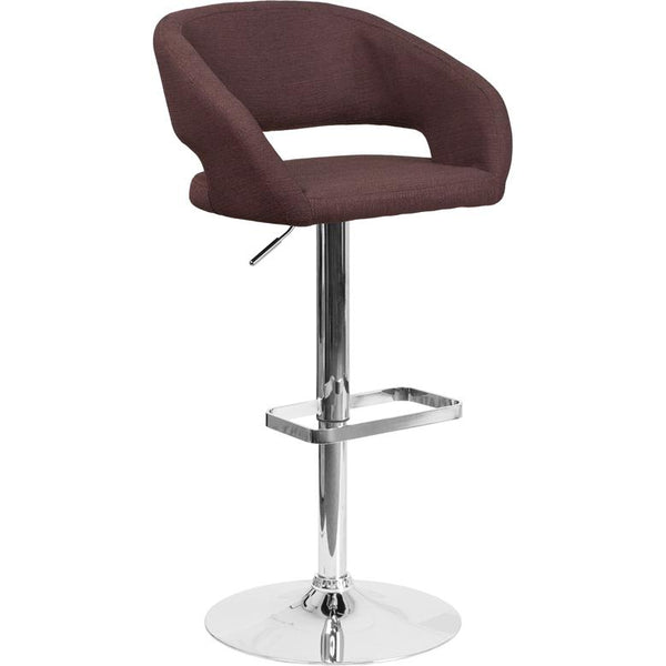 Contemporary Brown Fabric Adjustable Height Barstool With Rounded Mid-Back And Chrome Base By Flash Furniture | Bar Stools | Modishstore