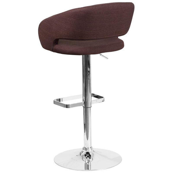 Contemporary Brown Fabric Adjustable Height Barstool With Rounded Mid-Back And Chrome Base By Flash Furniture | Bar Stools | Modishstore - 3