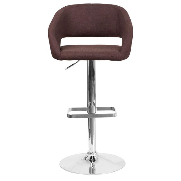 Contemporary Brown Fabric Adjustable Height Barstool With Rounded Mid-Back And Chrome Base By Flash Furniture | Bar Stools | Modishstore - 4