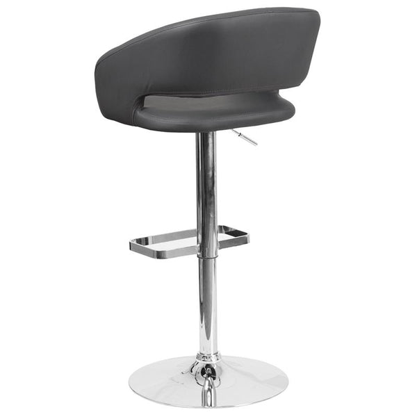 Contemporary Gray Vinyl Adjustable Height Barstool With Rounded Mid-Back And Chrome Base By Flash Furniture | Bar Stools | Modishstore - 3