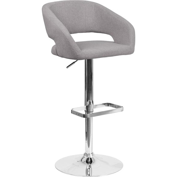 Contemporary Gray Fabric Adjustable Height Barstool With Rounded Mid-Back And Chrome Base By Flash Furniture | Bar Stools | Modishstore