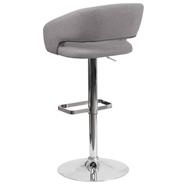 Contemporary Gray Fabric Adjustable Height Barstool With Rounded Mid-Back And Chrome Base By Flash Furniture | Bar Stools | Modishstore - 3