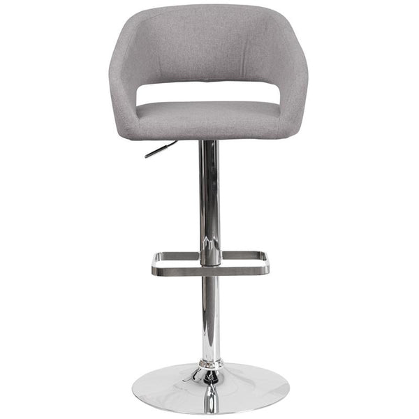 Contemporary Gray Fabric Adjustable Height Barstool With Rounded Mid-Back And Chrome Base By Flash Furniture | Bar Stools | Modishstore - 4
